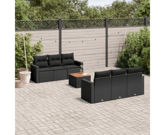 vidaXL 7-cz. zestaw wypoczynkowy do ogrodu, z poduszkami, czarny Dārza mēbeļu komplekti