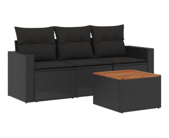 vidaXL 4-cz. zestaw wypoczynkowy do ogrodu, poduszki, czarny rattan PE Dārza mēbeļu komplekti