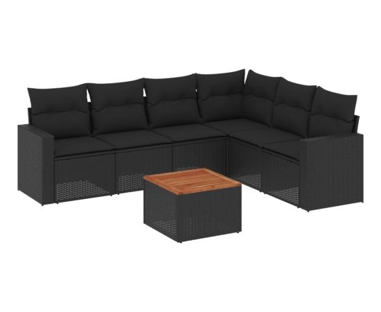 vidaXL 7-cz. zestaw wypoczynkowy do ogrodu, z poduszkami, czarny Dārza mēbeļu komplekti