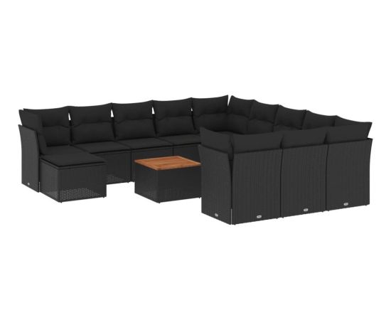vidaXL 13-cz. zestaw mebli do ogrodu, poduszki, czarny, rattan PE Dārza mēbeļu komplekti