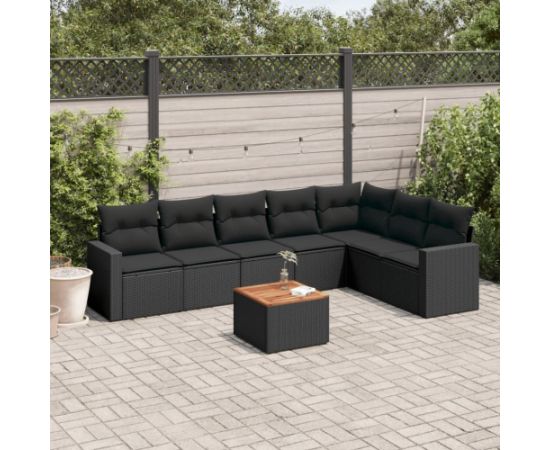 vidaXL 8-cz. zestaw wypoczynkowy do ogrodu, z poduszkami, czarny Dārza mēbeļu komplekti