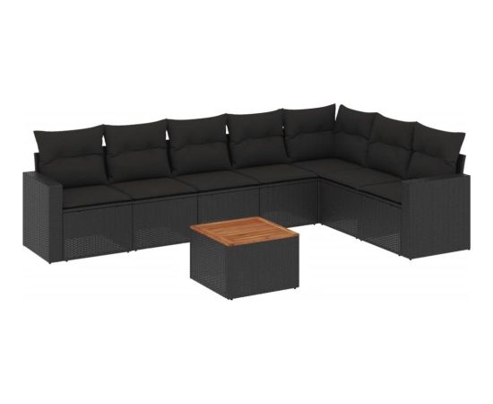 vidaXL 8-cz. zestaw wypoczynkowy do ogrodu, z poduszkami, czarny Dārza mēbeļu komplekti