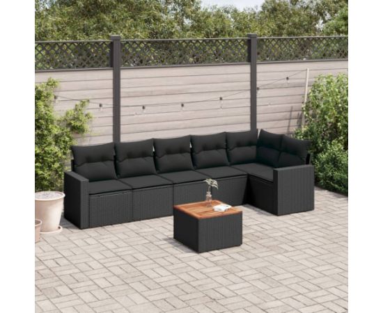 vidaXL 7-cz. zestaw wypoczynkowy do ogrodu, z poduszkami, czarny Dārza mēbeļu komplekti