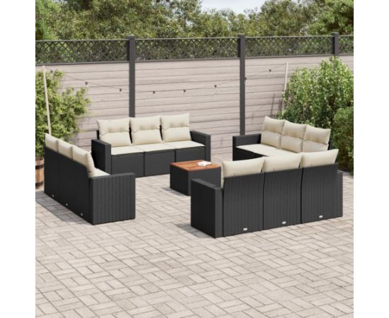 vidaXL 13-cz. zestaw mebli do ogrodu, poduszki, czarny, rattan PE Dārza mēbeļu komplekti