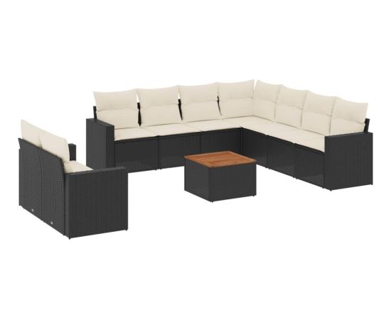 vidaXL 10-cz. zestaw wypoczynkowy do ogrodu, poduszki czarny rattan PE Dārza mēbeļu komplekti