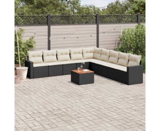 vidaXL 10-cz. zestaw wypoczynkowy do ogrodu, poduszki czarny rattan PE Dārza mēbeļu komplekti