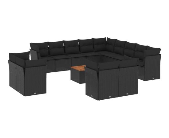 vidaXL 14-cz. zestaw wypoczynkowy do ogrodu, poduszki czarny rattan PE Dārza mēbeļu komplekti