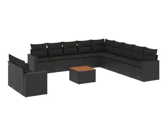 vidaXL 12-cz. zestaw mebli do ogrodu, z poduszkami, czarny, polirattan Dārza mēbeļu komplekti