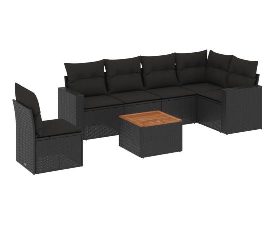 vidaXL 7-cz. zestaw wypoczynkowy do ogrodu, z poduszkami, czarny Dārza mēbeļu komplekti