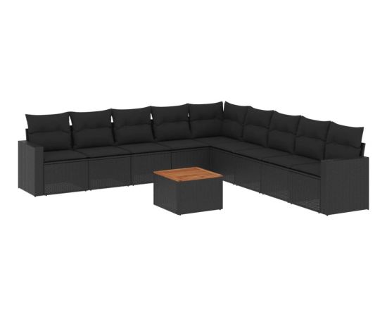 vidaXL 10-cz. zestaw wypoczynkowy do ogrodu, poduszki czarny rattan PE Dārza mēbeļu komplekti