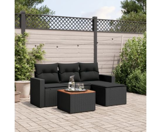 vidaXL 5-cz. zestaw wypoczynkowy do ogrodu, poduszki, czarny rattan PE Dārza mēbeļu komplekti