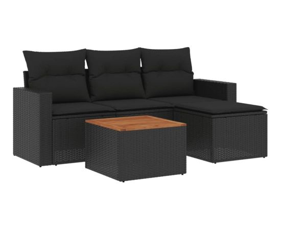 vidaXL 5-cz. zestaw wypoczynkowy do ogrodu, poduszki, czarny rattan PE Dārza mēbeļu komplekti
