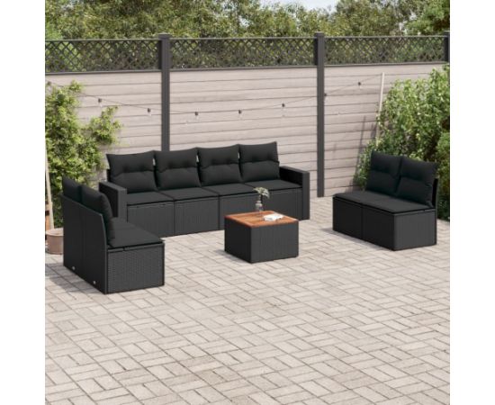 vidaXL 9-cz. zestaw wypoczynkowy do ogrodu, z poduszkami, czarny Dārza mēbeļu komplekti