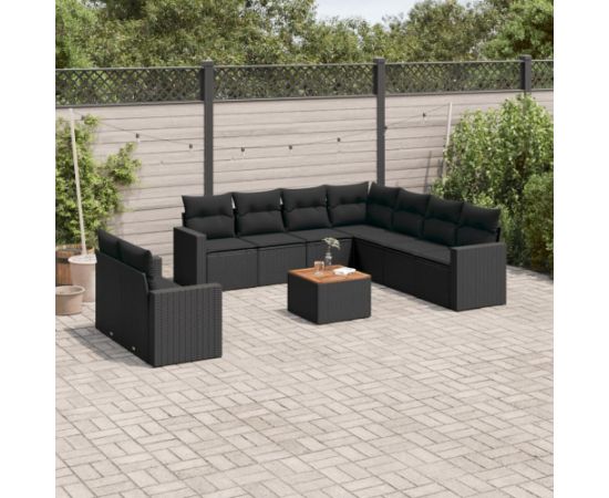 vidaXL 10-cz. zestaw wypoczynkowy do ogrodu, poduszki czarny rattan PE Dārza mēbeļu komplekti