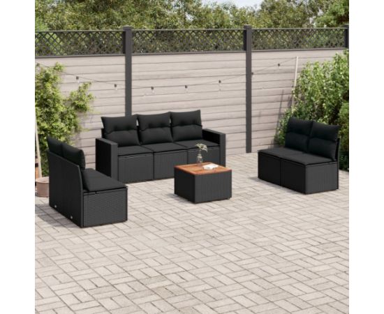 vidaXL 8-cz. zestaw wypoczynkowy do ogrodu, z poduszkami, czarny Dārza mēbeļu komplekti