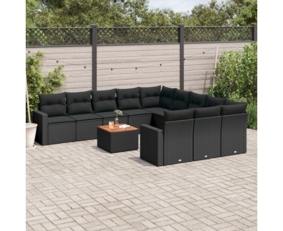 vidaXL 12-cz. zestaw mebli do ogrodu, z poduszkami, czarny, polirattan Dārza mēbeļu komplekti