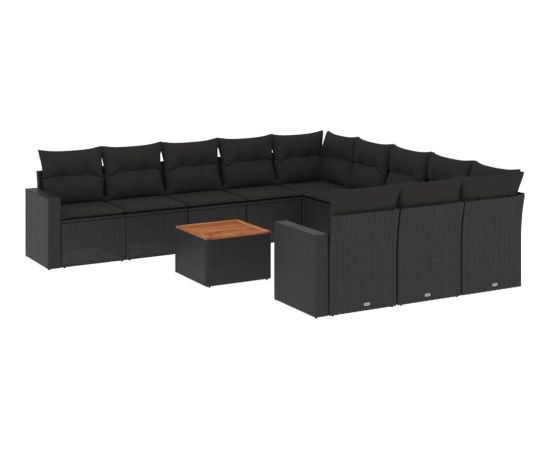 vidaXL 12-cz. zestaw mebli do ogrodu, z poduszkami, czarny, polirattan Dārza mēbeļu komplekti