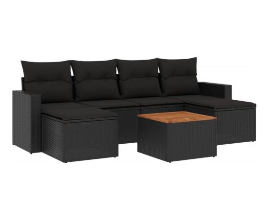 vidaXL 7-cz. zestaw wypoczynkowy do ogrodu, z poduszkami, czarny Dārza mēbeļu komplekti