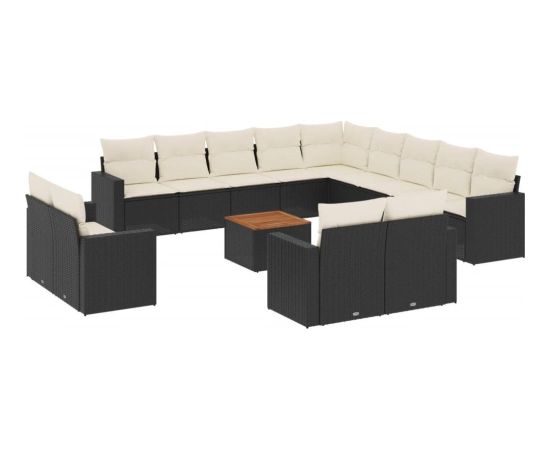 vidaXL 14-cz. zestaw wypoczynkowy do ogrodu, poduszki czarny rattan PE Dārza mēbeļu komplekti