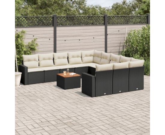 vidaXL 12-cz. zestaw mebli do ogrodu, z poduszkami, czarny, polirattan Dārza mēbeļu komplekti