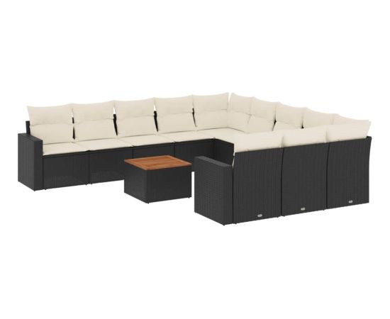 vidaXL 12-cz. zestaw mebli do ogrodu, z poduszkami, czarny, polirattan Dārza mēbeļu komplekti