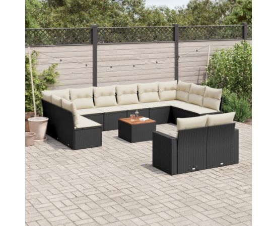 vidaXL 13-cz. zestaw mebli do ogrodu, poduszki, czarny, rattan PE Dārza mēbeļu komplekti