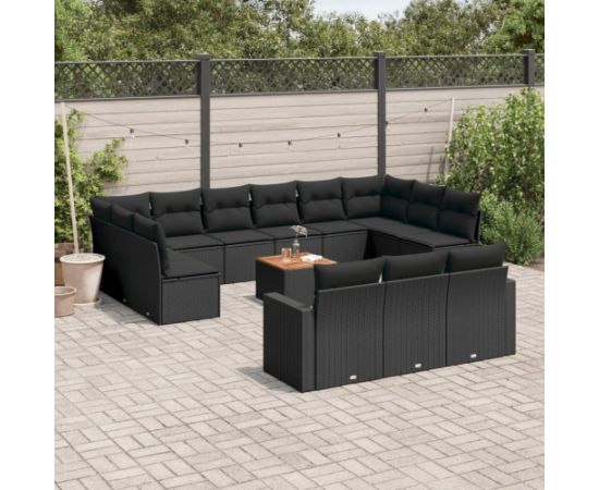 vidaXL 14-cz. zestaw wypoczynkowy do ogrodu, poduszki czarny rattan PE Dārza mēbeļu komplekti