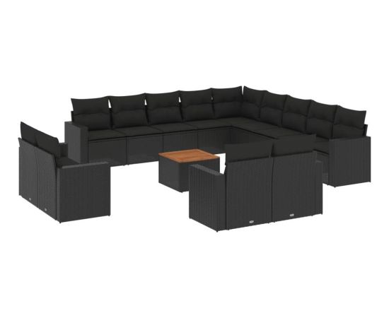 vidaXL 14-cz. zestaw wypoczynkowy do ogrodu, poduszki czarny rattan PE Dārza mēbeļu komplekti