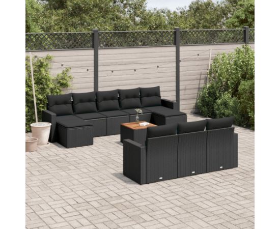vidaXL 11-cz. zestaw wypoczynkowy do ogrodu, poduszki czarny rattan PE Dārza mēbeļu komplekti