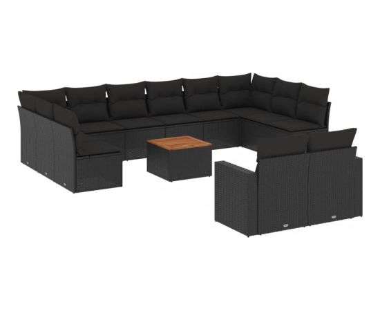 vidaXL 13-cz. zestaw mebli do ogrodu, poduszki, czarny, rattan PE Dārza mēbeļu komplekti