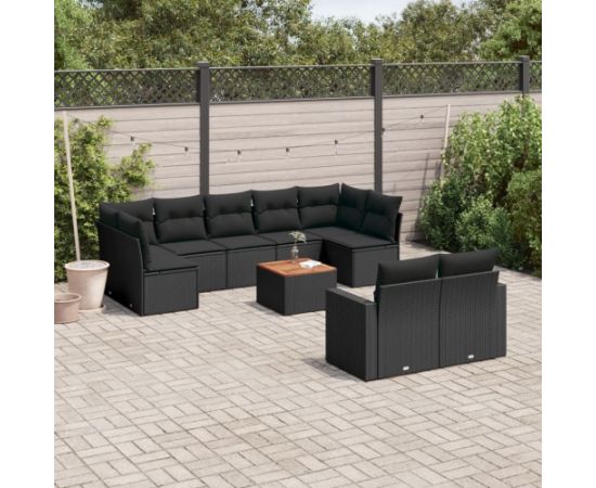 vidaXL 10-cz. zestaw wypoczynkowy do ogrodu, poduszki czarny rattan PE Dārza mēbeļu komplekti