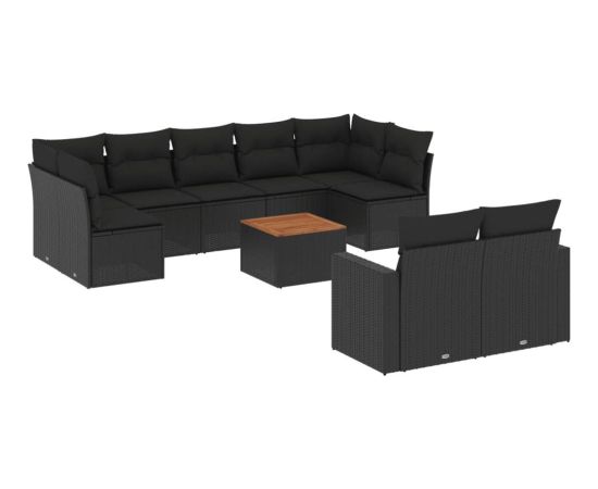 vidaXL 10-cz. zestaw wypoczynkowy do ogrodu, poduszki czarny rattan PE Dārza mēbeļu komplekti