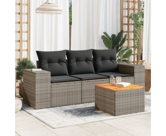 vidaXL 4-cz. zestaw wypoczynkowy do ogrodu, poduszki, szary, rattan PE Dārza mēbeļu komplekti