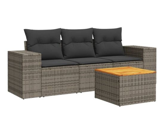 vidaXL 4-cz. zestaw wypoczynkowy do ogrodu, poduszki, szary, rattan PE Dārza mēbeļu komplekti