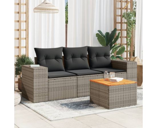 vidaXL 4-cz. zestaw wypoczynkowy do ogrodu, poduszki, szary, rattan PE Dārza mēbeļu komplekti