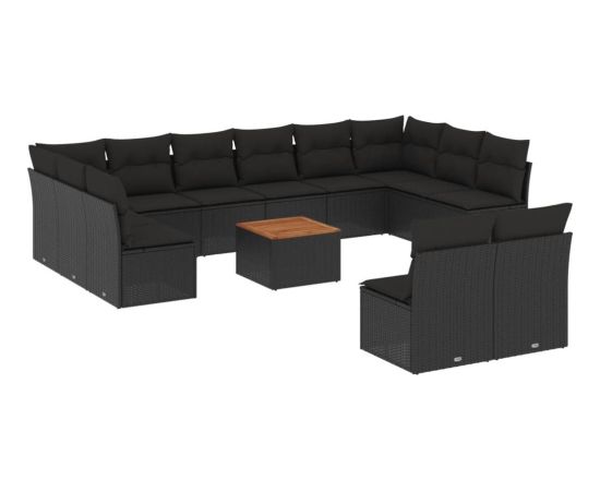vidaXL 13-cz. zestaw mebli do ogrodu, poduszki, czarny, rattan PE Dārza mēbeļu komplekti