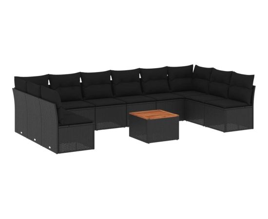 vidaXL 11-cz. zestaw wypoczynkowy do ogrodu, poduszki czarny rattan PE Dārza mēbeļu komplekti