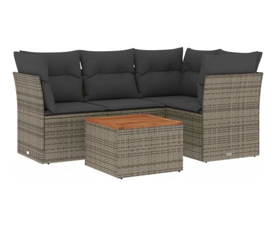 vidaXL 5-cz. zestaw wypoczynkowy do ogrodu, poduszki, szary rattan PE Dārza mēbeļu komplekti