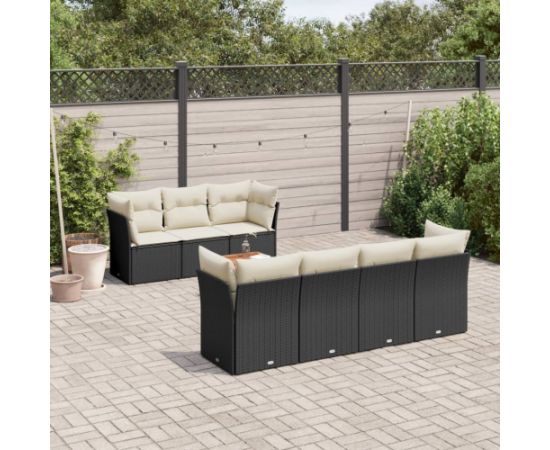 vidaXL 8-cz. zestaw wypoczynkowy do ogrodu, z poduszkami, czarny Dārza mēbeļu komplekti