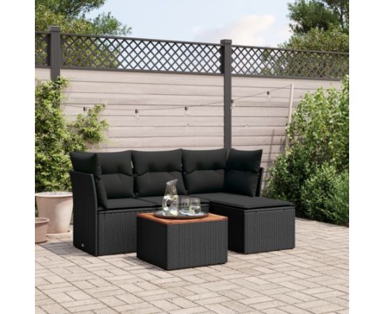 vidaXL 5-cz. zestaw wypoczynkowy do ogrodu, poduszki, czarny rattan PE Dārza mēbeļu komplekti