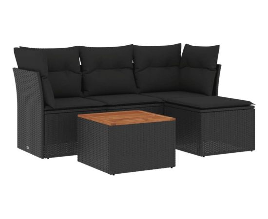 vidaXL 5-cz. zestaw wypoczynkowy do ogrodu, poduszki, czarny rattan PE Dārza mēbeļu komplekti