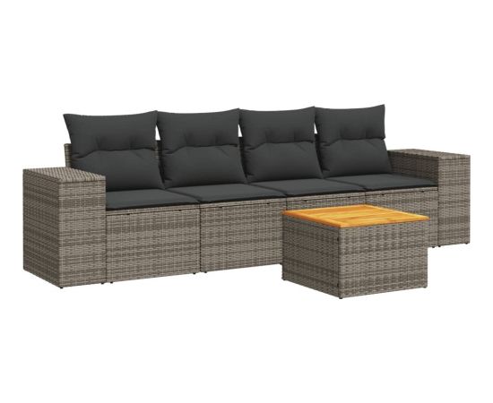 vidaXL 5-cz. zestaw wypoczynkowy do ogrodu, poduszki, szary rattan PE Dārza mēbeļu komplekti