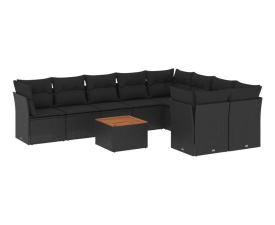 vidaXL 10-cz. zestaw wypoczynkowy do ogrodu, poduszki czarny rattan PE Dārza mēbeļu komplekti