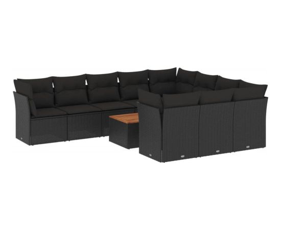 vidaXL 11-cz. zestaw wypoczynkowy do ogrodu, poduszki czarny rattan PE Dārza mēbeļu komplekti