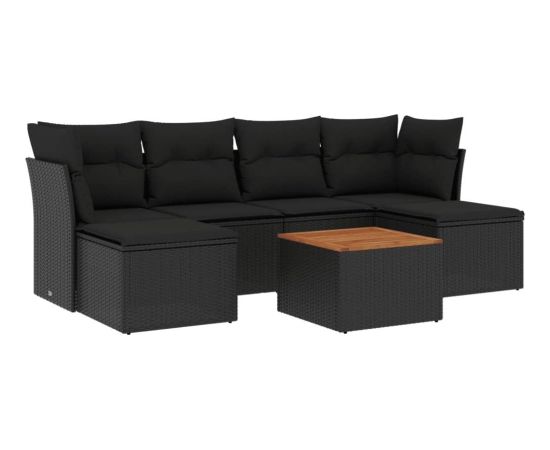 vidaXL 7-cz. zestaw wypoczynkowy do ogrodu, z poduszkami, czarny Dārza mēbeļu komplekti