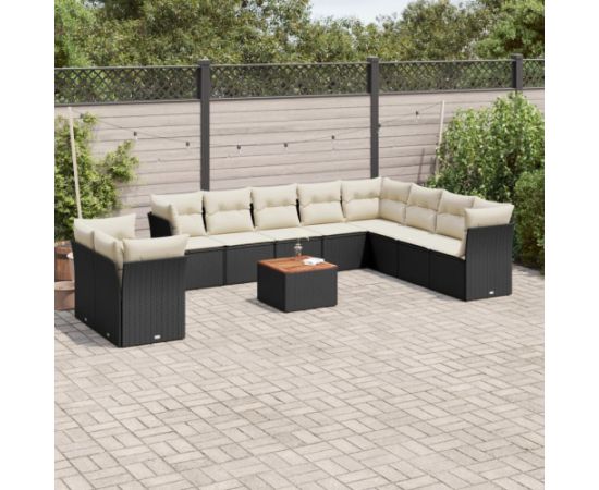 vidaXL 11-cz. zestaw wypoczynkowy do ogrodu, poduszki czarny rattan PE Dārza mēbeļu komplekti