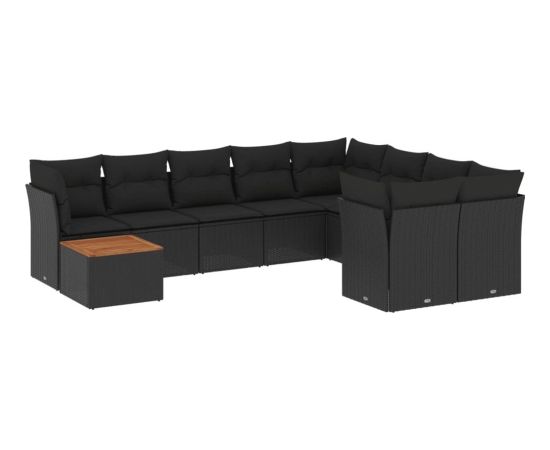 vidaXL 10-cz. zestaw wypoczynkowy do ogrodu, poduszki czarny rattan PE Dārza mēbeļu komplekti