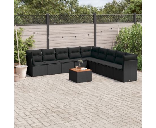 vidaXL 10-cz. zestaw wypoczynkowy do ogrodu, poduszki czarny rattan PE Dārza mēbeļu komplekti