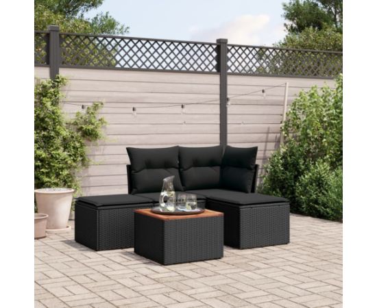 vidaXL 5-cz. zestaw wypoczynkowy do ogrodu, poduszki, czarny rattan PE Dārza mēbeļu komplekti
