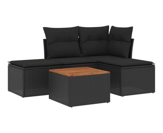 vidaXL 5-cz. zestaw wypoczynkowy do ogrodu, poduszki, czarny rattan PE Dārza mēbeļu komplekti